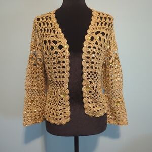 WD.NY Metallic Gold Crochet Openwork Cardigan